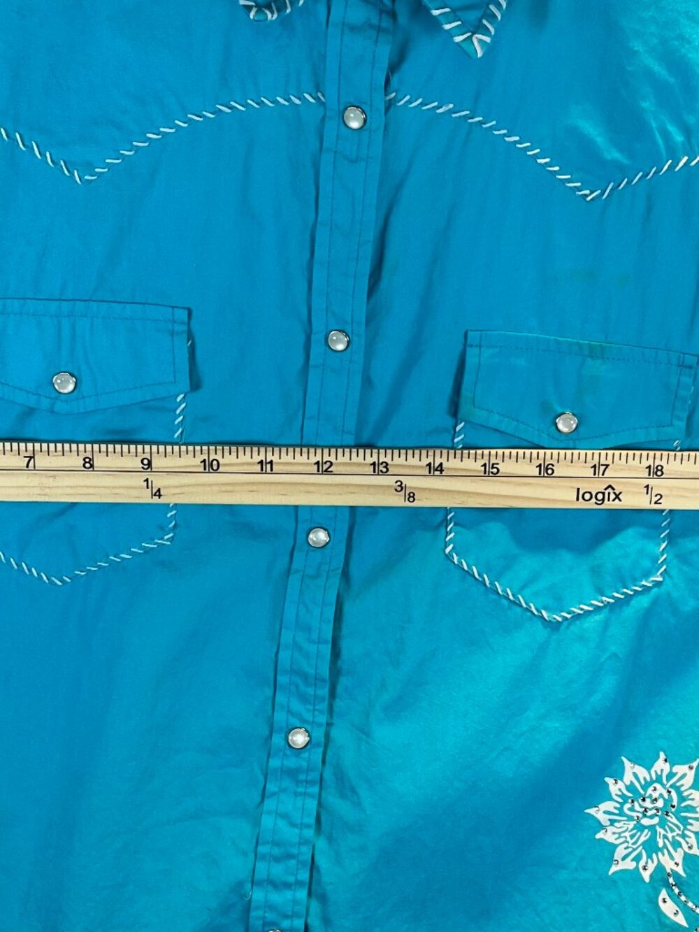 Cowgirl Hardware Turquoise / Teal Long Sleeve Pearl Snap Western Shirt size XL - Picture 9 of 14